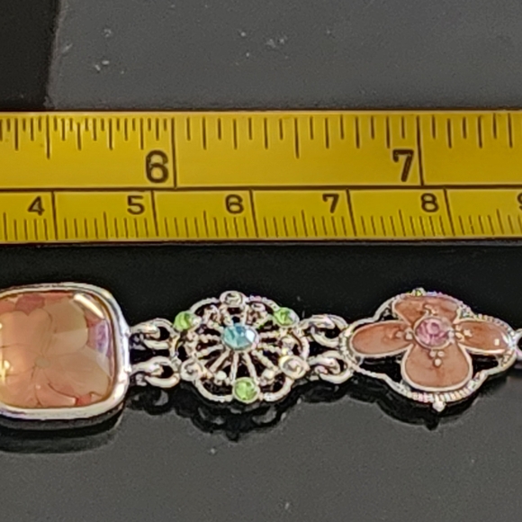 Napier Silver and Turquoise Floral Enamel Rhinestone Bracelet Designer Jewelry - Picture 10 of 10
